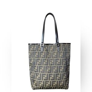 Fendi Brown and Tan Nylon & Brown Leather Trim Zucca FF Logo Mini Shopper Tote